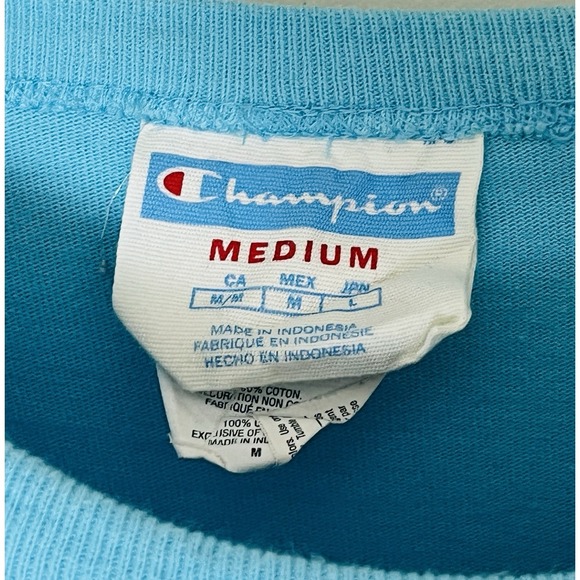 Champion Graphic T-Shirt Men's Medium Blue Colorblock 90s Streetwear - Picture 4 of 4